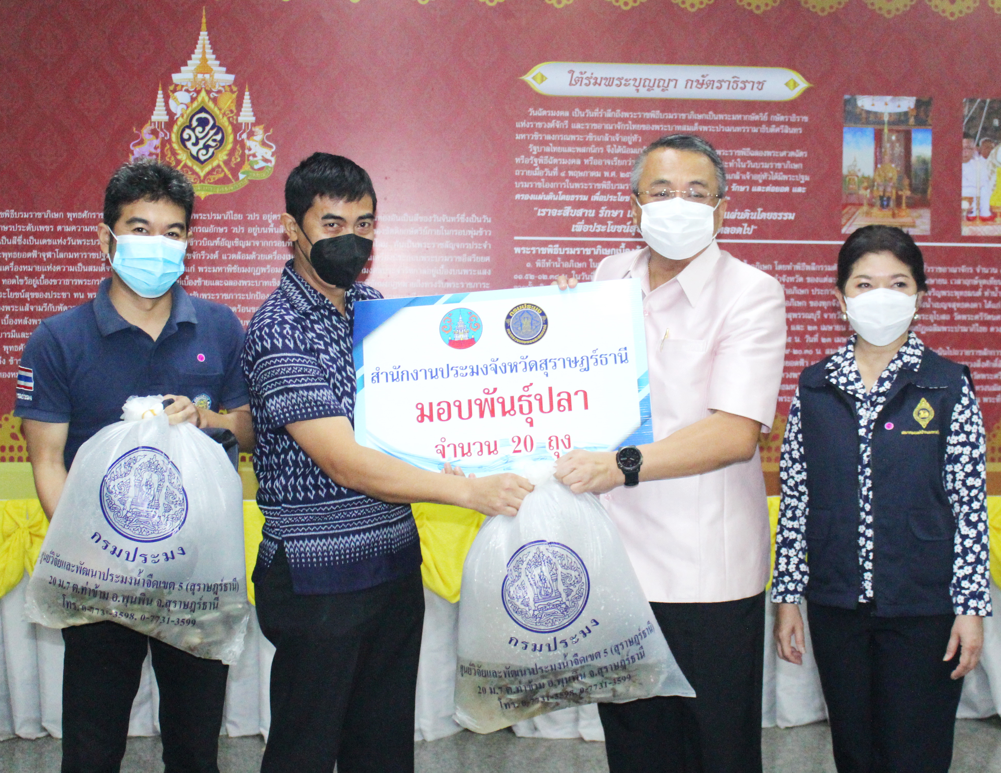 ผู้ว่าสุราษฎร์ฯ นำทัพรับมอบสิ่งของเครื่องใช้ พันธุ์พืช/พันธุ์สัตว์ เพื่อสนับสนุนและช่วยเหลือครัวเรือนเปราะบางจังหวัดสุราษฎร์ธานี